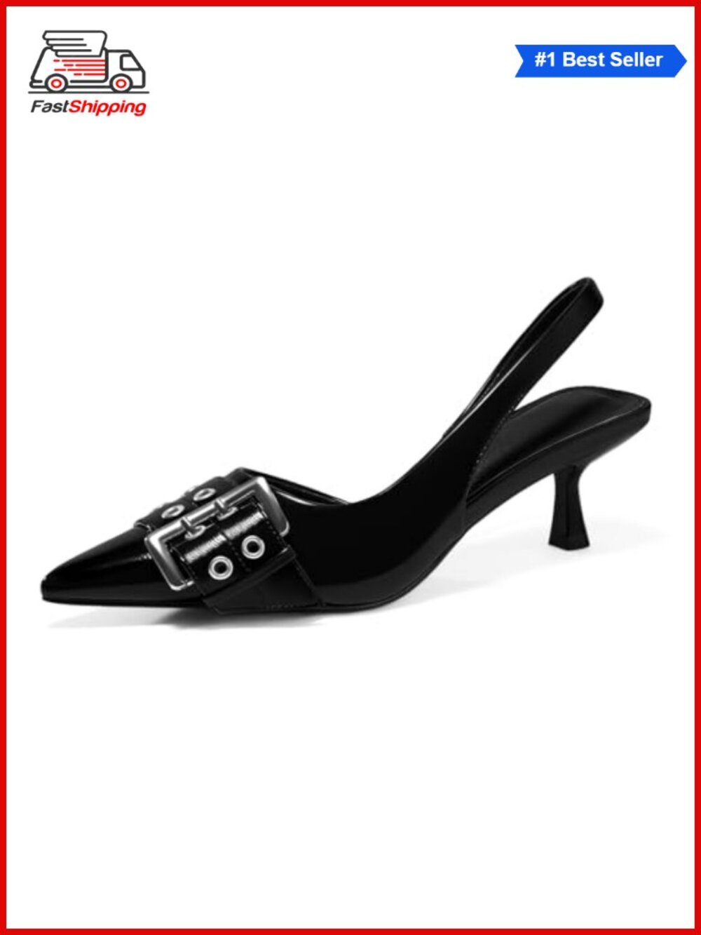 ✨ Womens Slingback Kitten Low Heels Closed Pointed Toe Pumps D’Orsay Buckle
